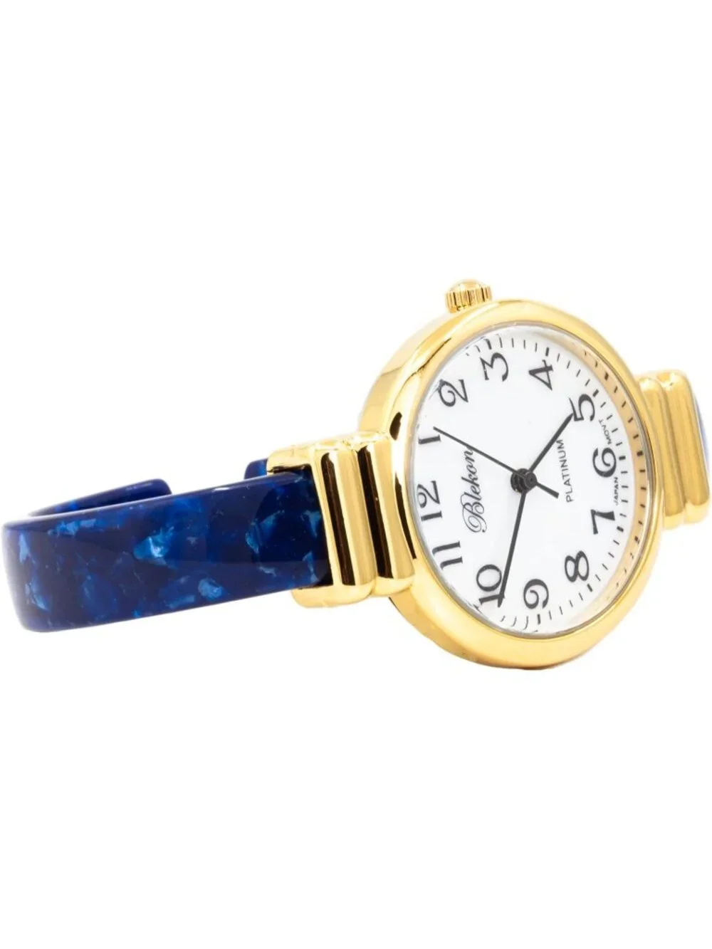 Women's Gold/White/Blue Pearl/Round Shell Color Design Cuff Bangle Stylish Watch